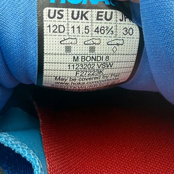 Hoka Mens Bondi 8 Running Sneakers US 12 D Blue Athletic EUC main image 4
